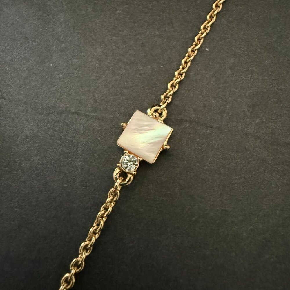 Kate Spade Gold-Tone Mother Of Pearl Necklace Crystal Accents Adjustable Chain - Picture 3 of 16